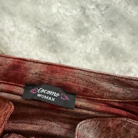 Cocomo Y2K Blouse Sz 1X Plus Boho Roll Tab Pink Orange Stretchy Abstract Artsy - Picture 5 of 6